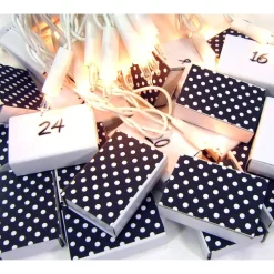 Adventskalender zum Befüllen, Mini-Schachteln Schiebeschachtel Punkte Pünktchen schwarz weiß Zahlen