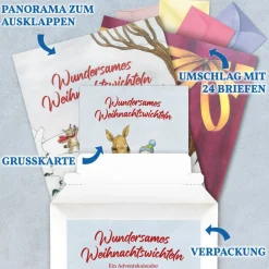 Adventskalender-Rätsel für Kinder ab 6 Jahren um 24 Wichtelwünsche von Waldtieren, mit großem Wald-Panorama (59 x 21 cm)