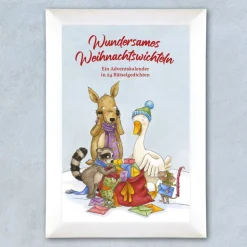 Adventskalender-Rätsel für Kinder ab 6 Jahren um 24 Wichtelwünsche von Waldtieren, mit großem Wald-Panorama (59 x 21 cm)