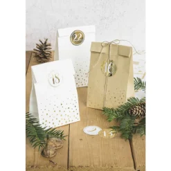 Adventskalender-Set in Gold, Natur und Weiß