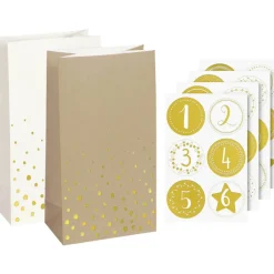 Adventskalender-Set in Gold, Natur und Weiß