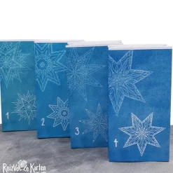Adventskalender-Tüten mit Stern-Design blau-türkis zum Befüllen – 24 handgefertigte Papiertüten mit Mandalas