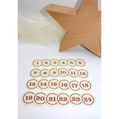 Adventskalenderzahlen creme rot Filz rund bestickt / Zahlen Anhänger Adventskalender