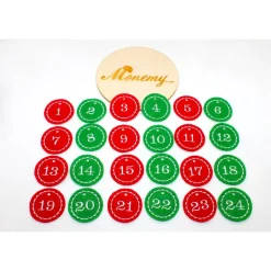 Adventskalenderzahlen rot grün Filz rund bestickt / Zahlen für Adventskalender