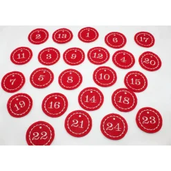 Adventskalenderzahlen rot Filz rund bestickt / Anhänger Zahlen / Zahlen aus Filz / Filzzahlen / Zahlen Adventskalender