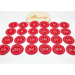 Adventskalenderzahlen rot Filz rund bestickt / Anhänger Zahlen / Zahlen aus Filz / Filzzahlen / Zahlen Adventskalender