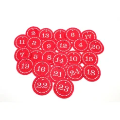 Adventskalenderzahlen rot Filz rund bestickt / Anhänger Zahlen / Zahlen aus Filz / Filzzahlen / Zahlen Adventskalender