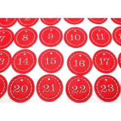 Adventskalenderzahlen rot Filz rund bestickt / Zahlen Anhänger Adventskalender