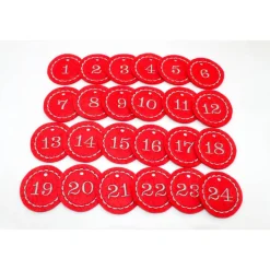 Adventskalenderzahlen rot Filz rund bestickt / Zahlen Anhänger Adventskalender