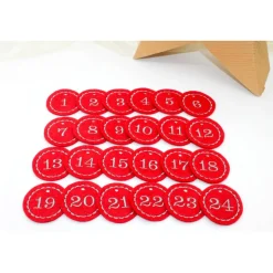 Adventskalenderzahlen rot Filz rund bestickt / Zahlen Anhänger Adventskalender