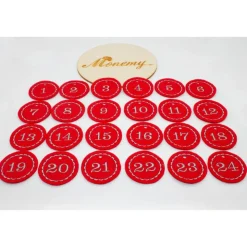 Adventskalenderzahlen rot Filz rund bestickt / Zahlen Anhänger Adventskalender