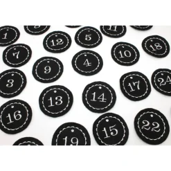 Adventskalenderzahlen schwarz Filz rund bestickt / Zahlen Anhänger Adventskalender