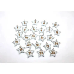 Adventskalenderzahlen weiß beige Filz Stern bestickt / Zahlen Anhänger Adventskalender