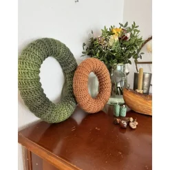 Adventskranz aus Wolle gehäkelt Dekokranz Wollkranz Tischschmuck TürKranz 25cm grün Sofortkauf