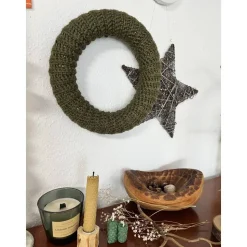 Adventskranz aus Wolle gehäkelt Dekokranz Wollkranz Tischschmuck TürKranz 25cm grün Sofortkauf