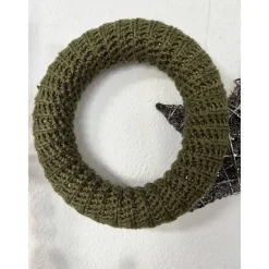 Adventskranz aus Wolle gehäkelt Dekokranz Wollkranz Tischschmuck TürKranz 25cm grün Sofortkauf