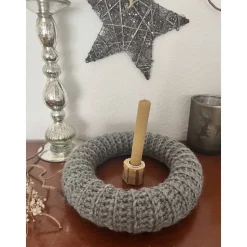 Adventskranz aus Wolle gehäkelt Dekokranz Wollkranz Tischschmuck TürKranz 25cm grün Sofortkauf