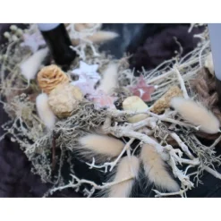 Adventskranz Holz mit Trockenblumen schwarz natur modern