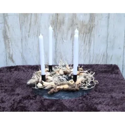 Adventskranz Holz mit Trockenblumen schwarz natur modern