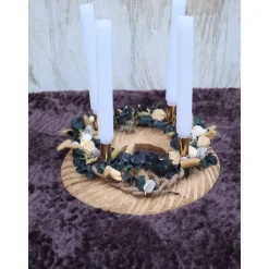 Adventskranz Holz Trockenblumen goldfarbig grün
