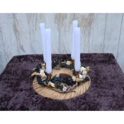 Adventskranz Holz Trockenblumen goldfarbig grün