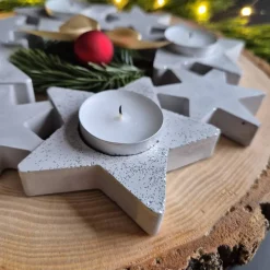 Adventskranz mit Sternen für 4 Teelichter - aus Gießbeton -weiß oder hellgrau mit Glitzer - wiederverwendbar