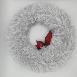 Adventskranz oder Dekokranz für Türe oder Tisch, Farbe silber mit bordeaux Blume, kuschelige weich