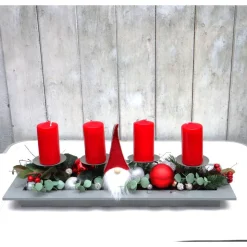 Adventskranz rot haltbar Adventsgesteck Tischdeko Weihnachtsdeko Wichtel