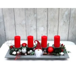 Adventskranz rot haltbar Adventsgesteck Tischdeko Weihnachtsdeko Wichtel