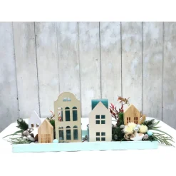 Adventskranz weiß haltbar Adventsgesteck Tischdeko Weihnachtsdeko Häuser