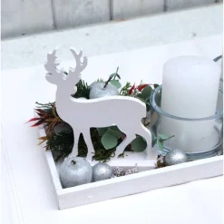 Adventskranz weiß haltbar Adventsgesteck Tischdeko Weihnachtsdeko Hirsch