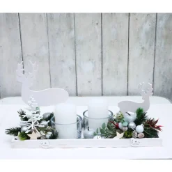 Adventskranz weiß haltbar Adventsgesteck Tischdeko Weihnachtsdeko Hirsch