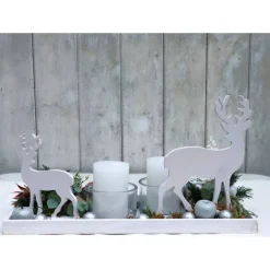 Adventskranz weiß haltbar Adventsgesteck Tischdeko Weihnachtsdeko Hirsch