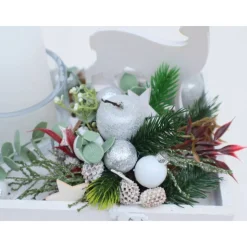 Adventskranz weiß haltbar Adventsgesteck Tischdeko Weihnachtsdeko Hirsch