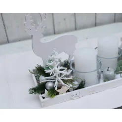 Adventskranz weiß haltbar Adventsgesteck Tischdeko Weihnachtsdeko Hirsch