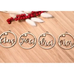 Adventskranz Zahlen Holz 1–4 in Schreibschrift mit Sternen – handgemachte Holzzahlen, natürliche Weihnachtsdeko