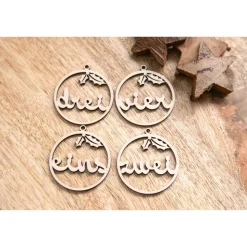 Adventskranz Zahlen Holz 1–4 in Schreibschrift mit Ilex-Blättern – handgemachte Holzzahlen, natürliche Weihnachtsdeko