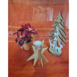 Adventstern Eichenholz mit Teelichthalter