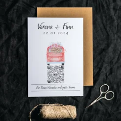 Aktien Etf Geldgeschenk | Personalisiertes Geschenk Brautpaar| QrCode Geschenkkarte | Bulli Rot