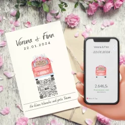 Aktien Etf Geldgeschenk | Personalisiertes Geschenk Brautpaar| QrCode Geschenkkarte | Bulli Rot
