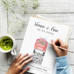 Aktien Etf Geldgeschenk | Personalisiertes Geschenk Brautpaar| QrCode Geschenkkarte | Bulli Rot