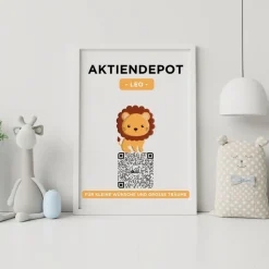 Aktiendepot | Personalisiertes Geldgeschenk | Aktie ETF Kryptowährung QrCode Bild | Motiv Löwe