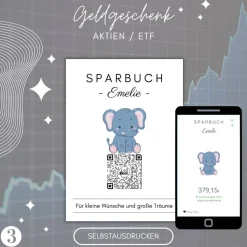 Aktiengeschenk | QrCode Sparbuch | Etf Geschenkverpackung | Personalisiertes Geldgeschenk | Download | Mehrere Motive