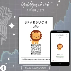 Aktiengeschenk | QrCode Sparbuch | Etf Geschenkverpackung | Personalisiertes Geldgeschenk | Download | Mehrere Motive