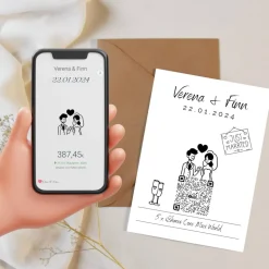 Aktiengeschenk Hochzeit | Personalisiertes Geldgeschenk | Aktie ETF Kryptowährung QrCode Geschenkkarte | Brautpaar