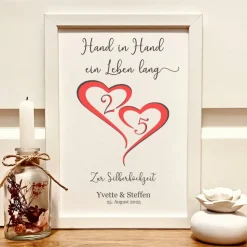 Andenken zur Silberhochzeit | Personalisiertes Geldgeschenk im Bilderrahmen mit Spruch 