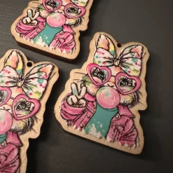 Anhänger Hasenmädchen, UV-Druck I Holz, Ostern