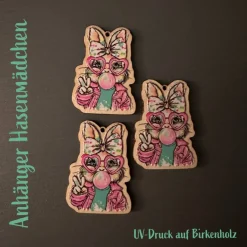 Anhänger Hasenmädchen, UV-Druck I Holz, Ostern