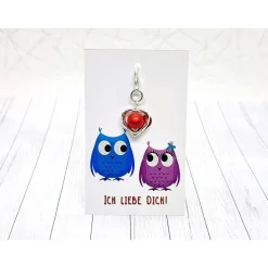 Anhänger Herz silberfarben mit schimmernder 3D Perle in rot – Geschenkidee mit Botschaft