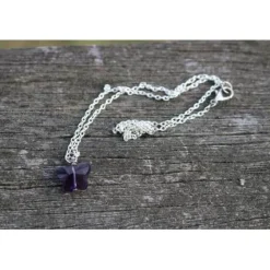 Anhänger lila Schmetterling mit 47cm langer Kette silberfarbend